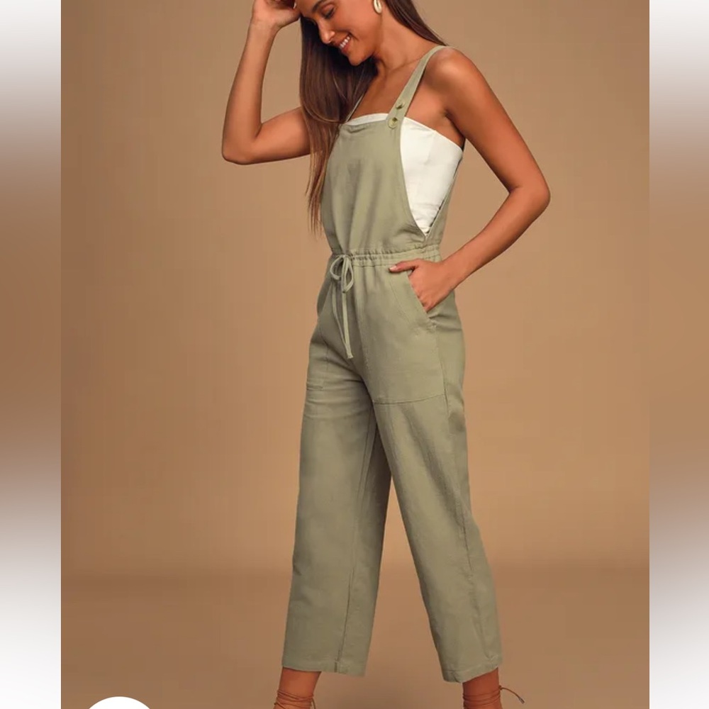 Lulus Verona Sage Green Drawstring Wide Leg Junpsuit